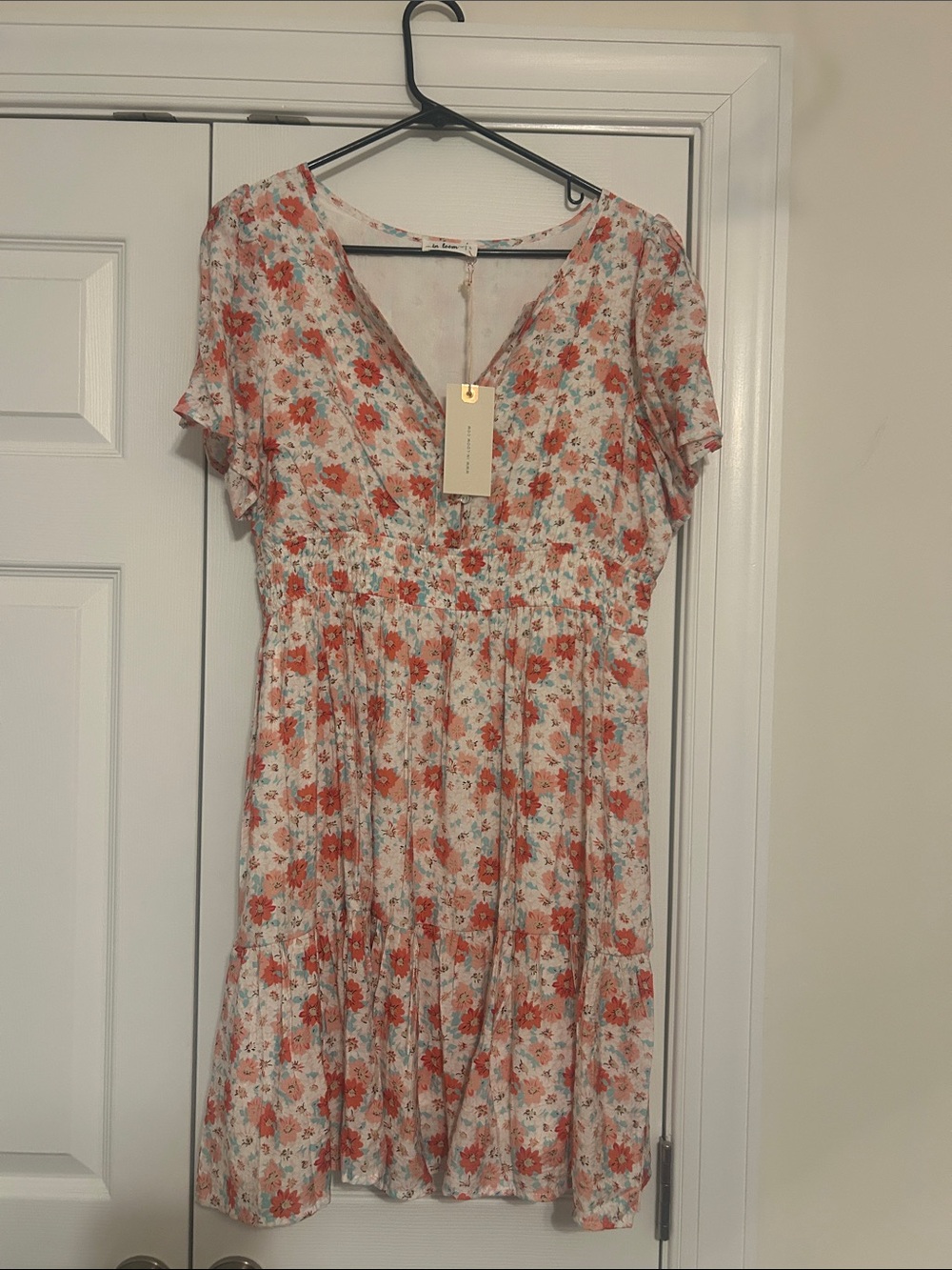 In Bloom Coral and Mint Floral Mini Dress NWT